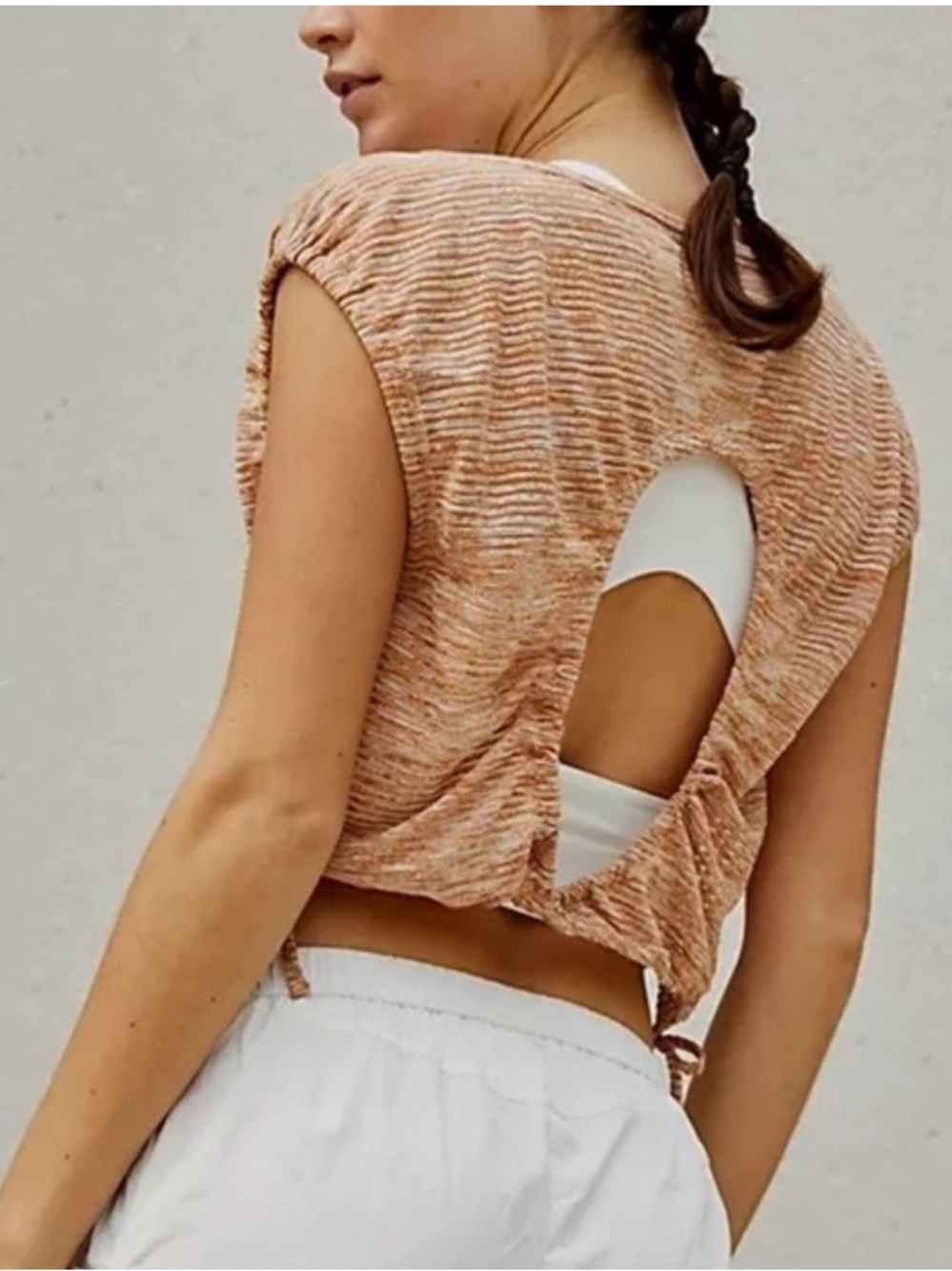 NWOT Free People FP Movement Tied and True Striped Open Back Workout Tee Top S